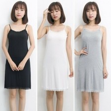 Ladies Lace Sling Dress Render Sleeveless Spaghetti Underskirt Trim Layer Black