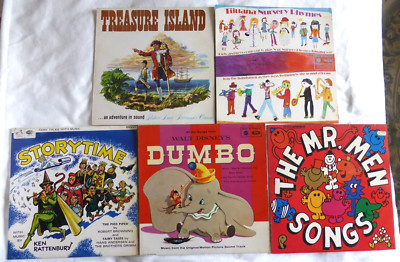 Lot: 5 CHILDRENS' VINYL LPs-MR MEN/DUMBO/TREASURE ISLAND/STORYTIME/NURS. RHYMES