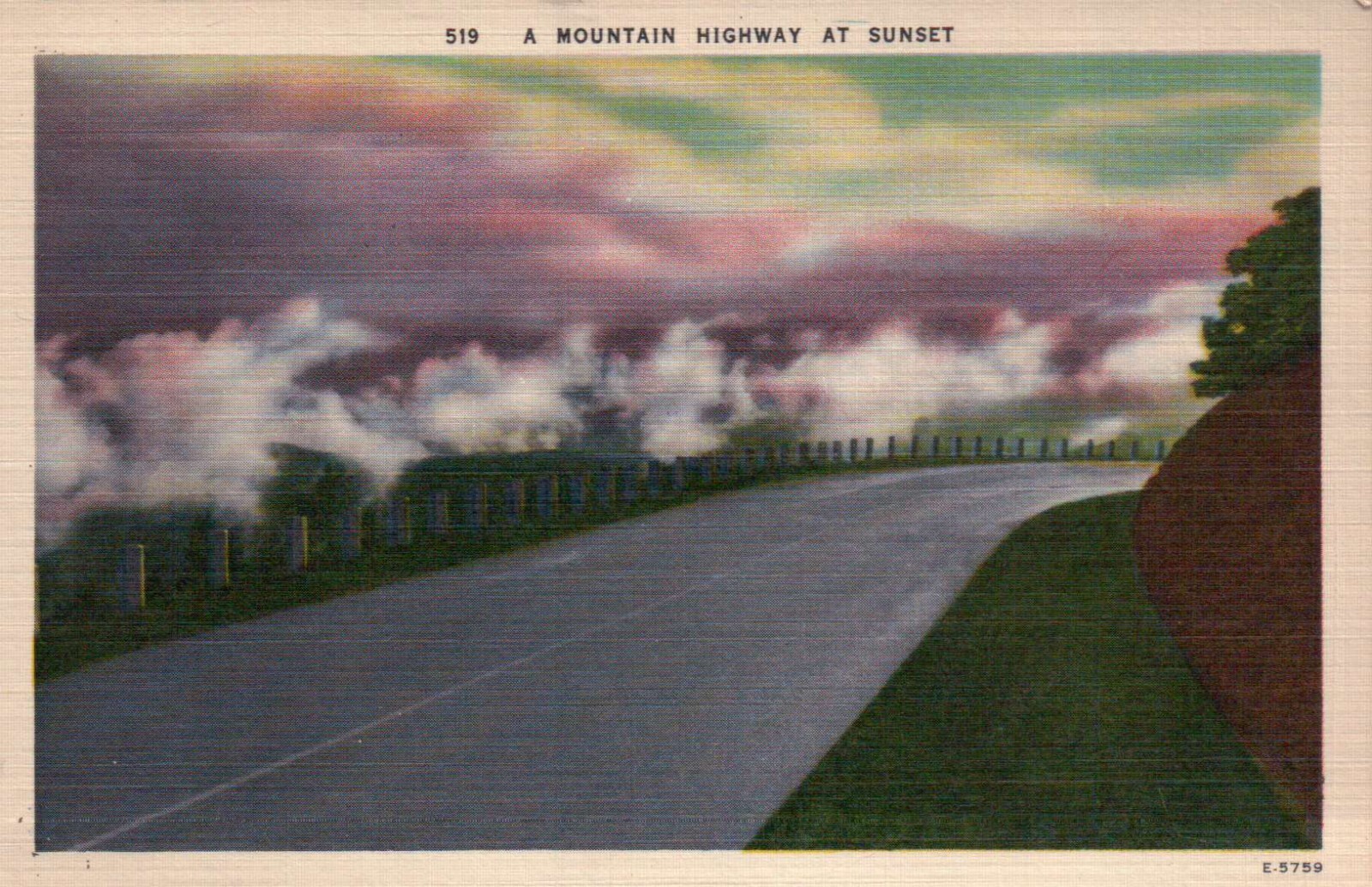 Cloud Effect at Sunrise Blue Ridge Mountains Old Standard Vintage Linen Postcard