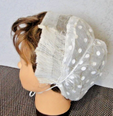 Antique women's regional headdress tulle polka dots small pleats early 20th century AB 39