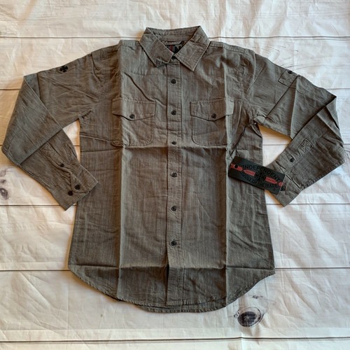 Camicia uomo Independent Skate Co. grigio medio manica lunga bottoni tasche LOGO - Foto 5 di 6