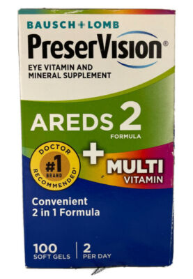 2 Pack Bausch&Lomb PreserVision AREDS 2 Multivitamin Softgels 100 Ct EXP 2026+
