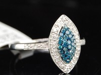 Blue Diamond Cocktail Ring Ladies 10k White Gold Round Marquise Design 1/4 Tcw. on sale Blue Diamond Cocktail Ring Ladies 10k White Gold Round Marquise Design 1/4 Tcw. on sale