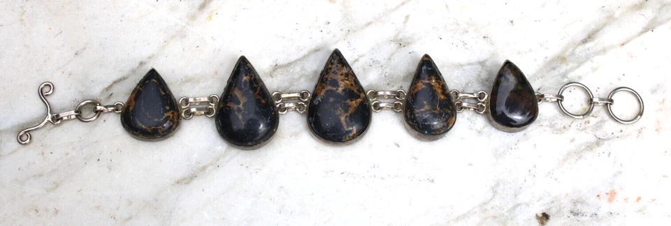 Vintage Natural Pilbara Jasper Gemstone 925 Sterling Silver Bracelet - Image 3 of 4