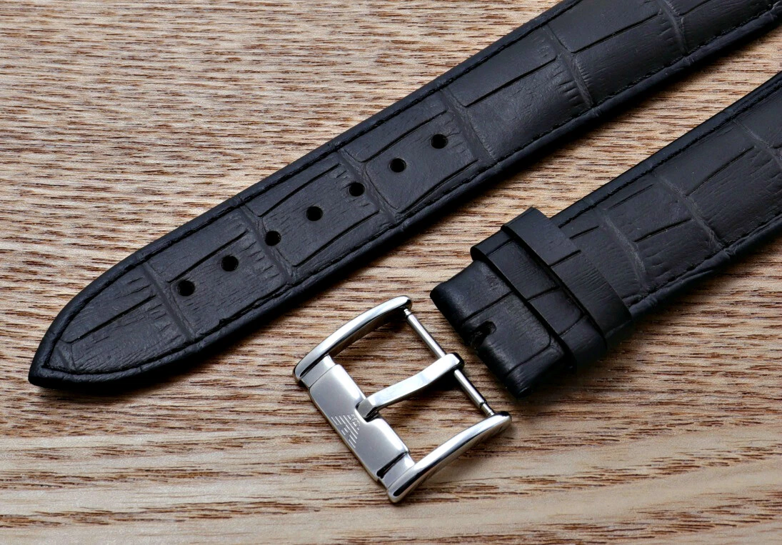 Real Leather Strap for EMPORIO ARMANI Watches Black Band Buckle 18