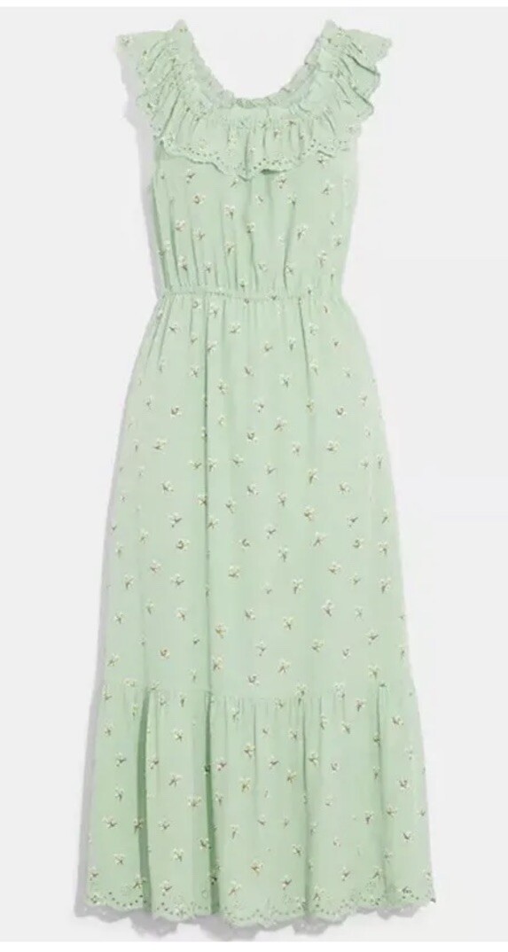 COACH Womens Dress Green Floral Midi Pullover Ruffle Pockets Eyelet, Size 4 | eBay COACH Womens Dress Green Floral Midi Pullover Ruffle Pockets Eyelet, Size 4 | eBay