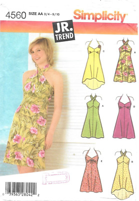Uncut Simplicity Sewing Pattern 4560 Juniors Dress in Two Lengths: Size 3/4-9/10