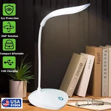 USB LED Desk Light Dimmable Bedside Reading Lamp Rechargeable Touch Control USA