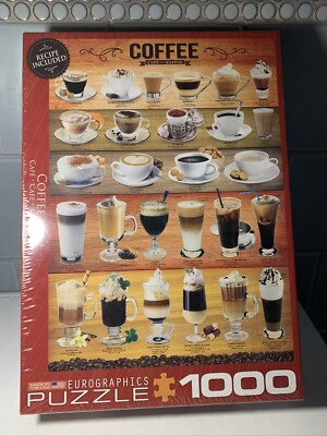 Eurographics ''Coffee'' 1000 Piece Puzzle- Recipe Included- NEW + HOT Cocoa (used)