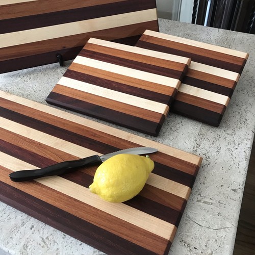 Wood Cutting Board Set Of 4 Solid Wood Handmade Charcuterie Block Made In USA - Picture 2 of 12