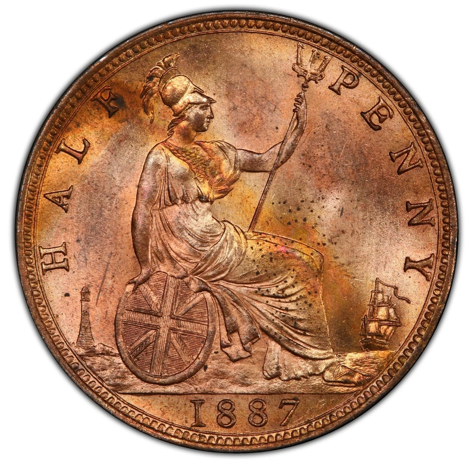 1887 Great Britain - 1/2p Half Penny - PCGS MS64RB - PQ WITH CLAIMS TO GEM RED! - Image 2 of 4