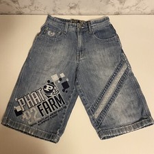 Phat Farm Boys Medium Denim Button  Zip Cotton Embroidered Jean Shorts 8