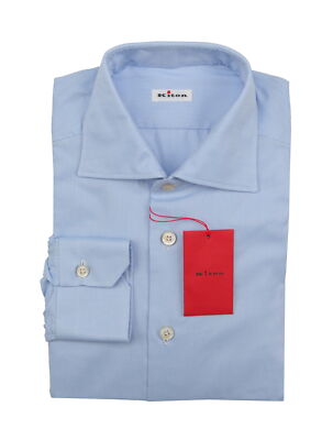 Kiton Light Blue Solid Cotton Shirt - Slim - (KT1182218)
