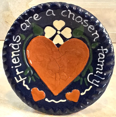 Turtlecreek Pottery Redware Heart Design Dish Lead Glaze Morrow Ohio 4'' Plate