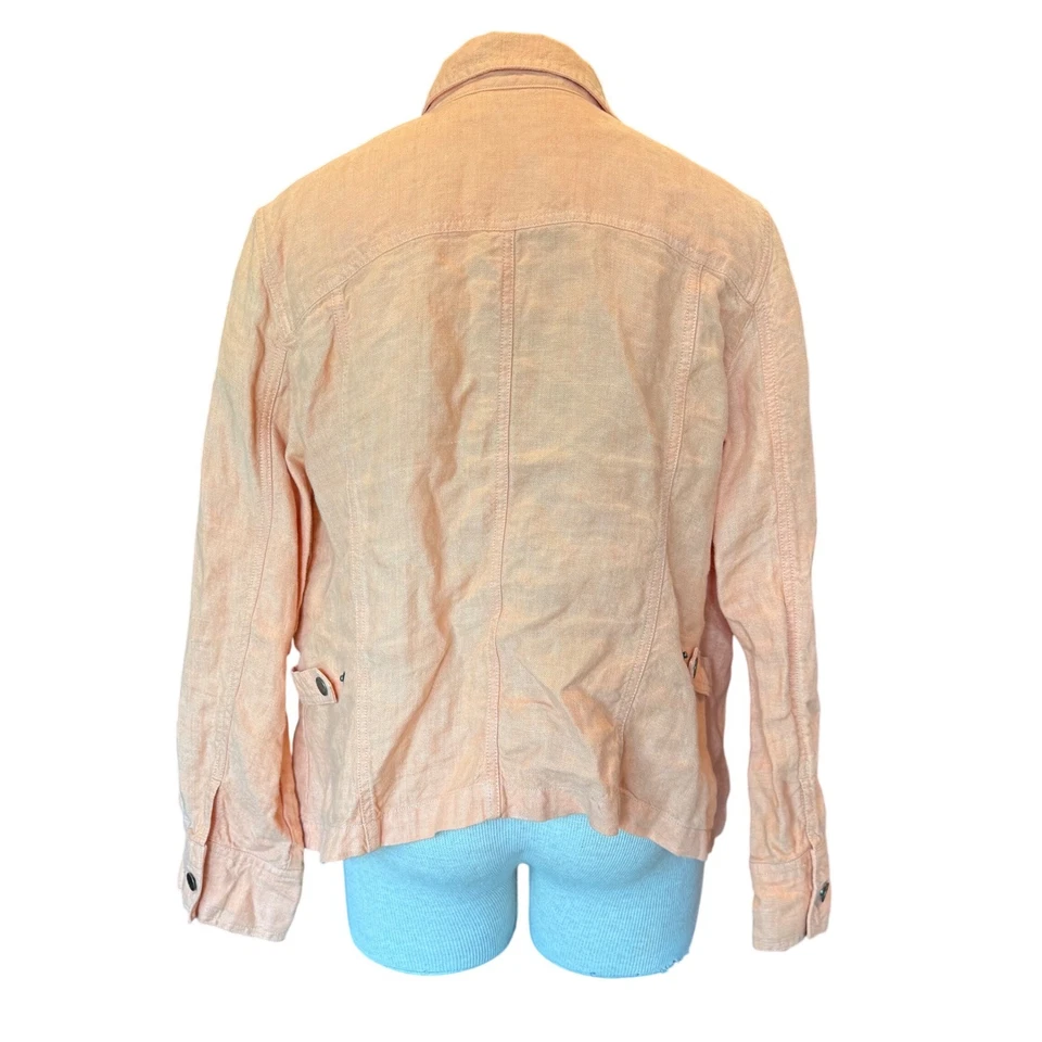 J. Jill Linen Jacket Button Front Utility Pockets Lightweight Peach Size L - Image 2 of 4