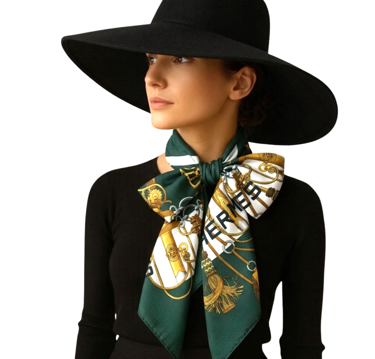 Auth Hermès Paris Cliquetis Silk Scarf 90 Women's Green Hermes