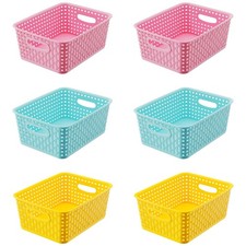Colorful Small Plastic Storage Woven Baskets, 6 Pack Versatile Shelf Organize...