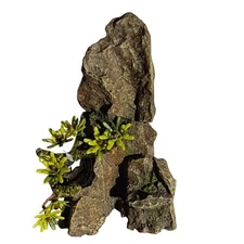 Rock Outcrop Aquarium Ornament 7 Inch Tall Realistic Rock Look With Added Plants