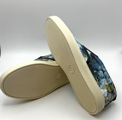 Gucci Supreme GG Canvas Bloom Print Blue Flower Slip On Sneakers