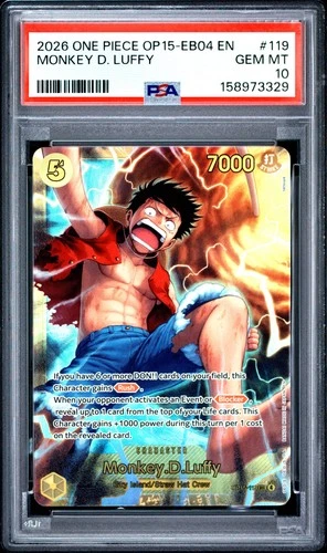 2026 ONE PIECE OP15-EB04-ADVENTURE ON KAMI'S ISLAND #119 MONKEY D. LUFFY PSA 10