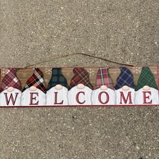 Gnome Welcome Sign Wall Door Hanging Red Glitter Letters 23.5 x 6 inches CUTE 