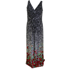 Chaps Maxi Dress Womens Size L Black White Floral Sleeveless Surplice V Neck