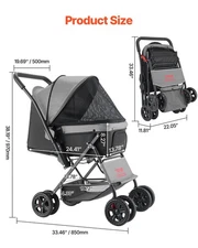 New Pet Stroller, 44 lbs Weight Capacity, Foldable Dog Stroller Cart, 4 Wheels
