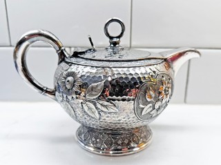 Old Meriden Company Aesthetic Movement Silver Plated Teapot with Insects