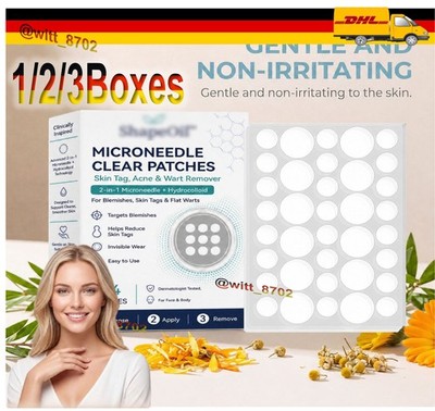 144Patches MICRONEEDLE CLEAR PATCHES For Skin Tag, Acne & Wart Remover DE