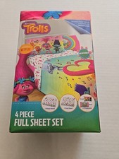 Trolls the movie Full Size Bed Sheet Set 4 Piece Bedding Sheets DreamWorks Heart
