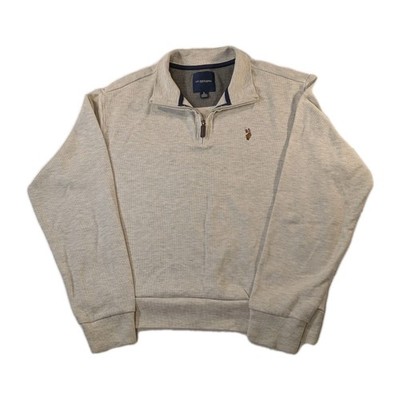 U.S. Polo Assn Sweater Mens Large Gray 1/4 Zip Pullover Cotton Logo
