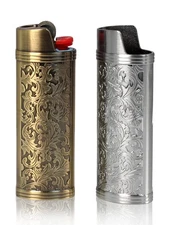 HUMWE 2 Pack Vintage Metal Lighter Case Cover Front Arabesque Engraving Reusa...