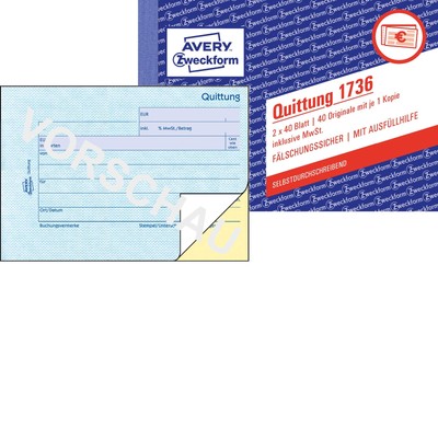 Avery Zweckform 1736 Receipt Pad German Language Pack of 1 Weiß