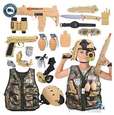 Kids Army Costume Military Soldier Dress Up Role Play with Accessories for Boys