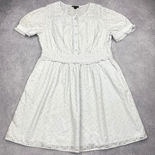 JCrew Cotton Eyelet Puff Sleeve Empire Waist Button Mini Dress Blue Womens 10