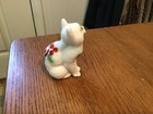 Mosser Glass Matte White  3” Sitting Cat, Peppermint Candy HP,  Signed,  #11/12 — photo 4