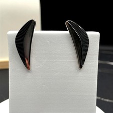 Vintage Modernist Silver-Tone Crescent Men's Cufflinks with Black Accents