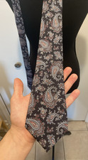 Vintage 90s Kuppenheimer Italian Silk Paisley Brown Gray Tie Made in USA