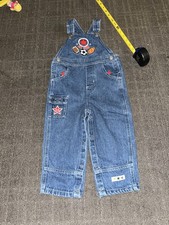 Vintage Boy s Sports Embroidery Denim Overalls Size 24 Monnths
