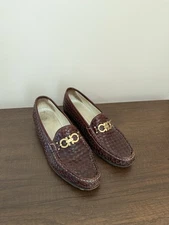 Salvatore Ferragamo Women Size 9.5 AAA Brown Leather Gancini Loafers Basketweave