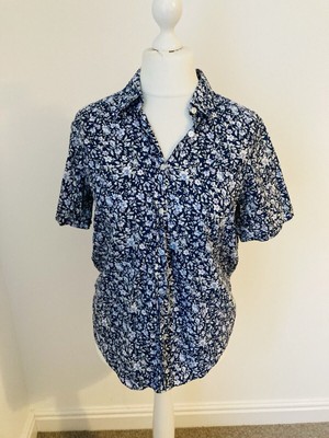 James Meade 14 Liberty Print dunkelblau Blumen Kurzarm Shirt Bluse Baumwolle