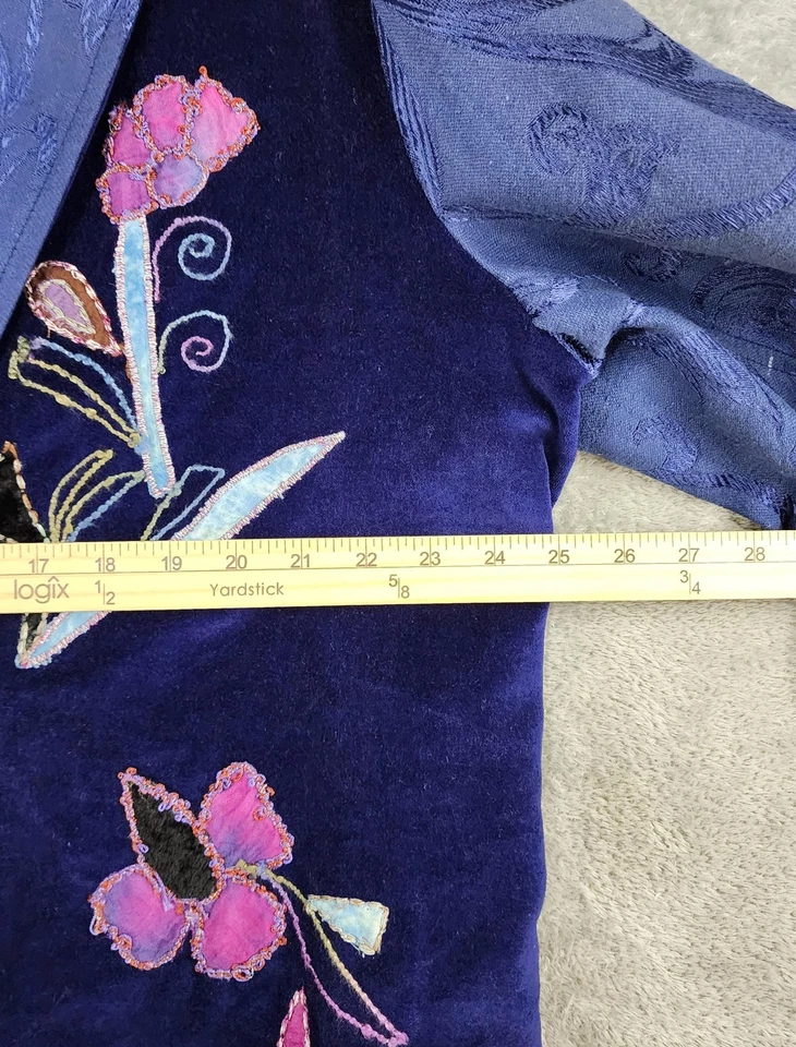 Chaqueta Mirasol Mujer XL Azul Púrpura Terciopelo Bordado Floral Boho JTU0006 Foto 4 de 4