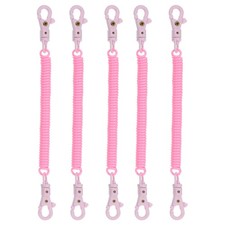 5pcs Retractable Coil Springs Keychain with Plastic Lobster Clasp Pink