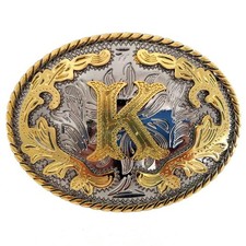 Belt Buckle Initial Letters ABCDMRJ to Z Cowboy Rodeo Gold Initial Letter K