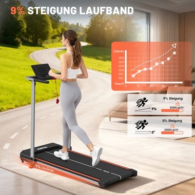 Laufband Klappbar mit 9% Steigung, 12 km/h, Leise & Bluetooth-App für Zuhause