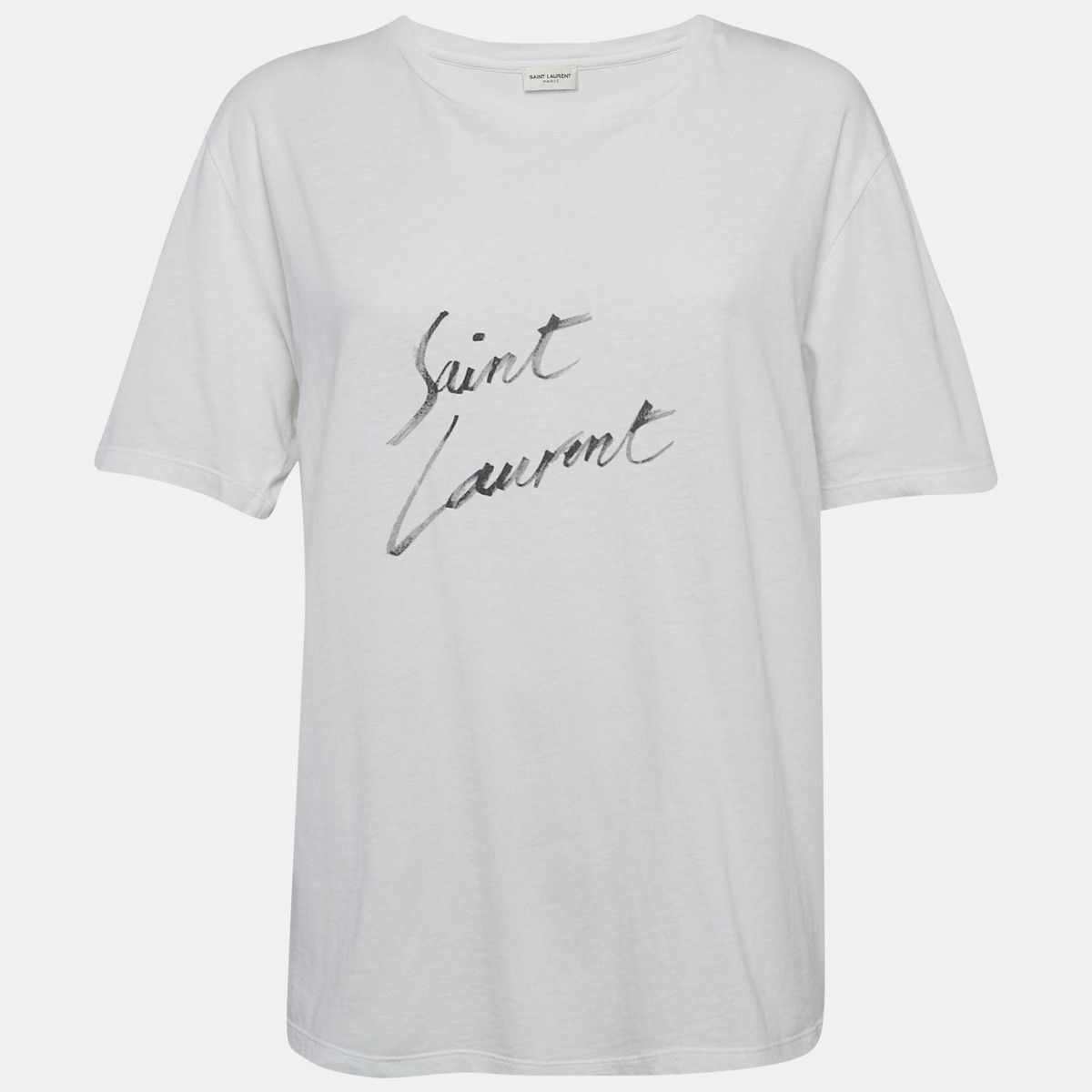 Saint Laurent White Logo Print Cotton Jersey T-Shirt M | eBay