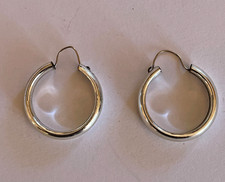 Vintage Silver Tone Hoop Earrings Wire Closure