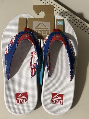 Reef Fanning Flip Flop Mens 10 Patriotic Red White Blue USA  display picture 2