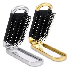 Folding Travel Hair Brush with Mirror