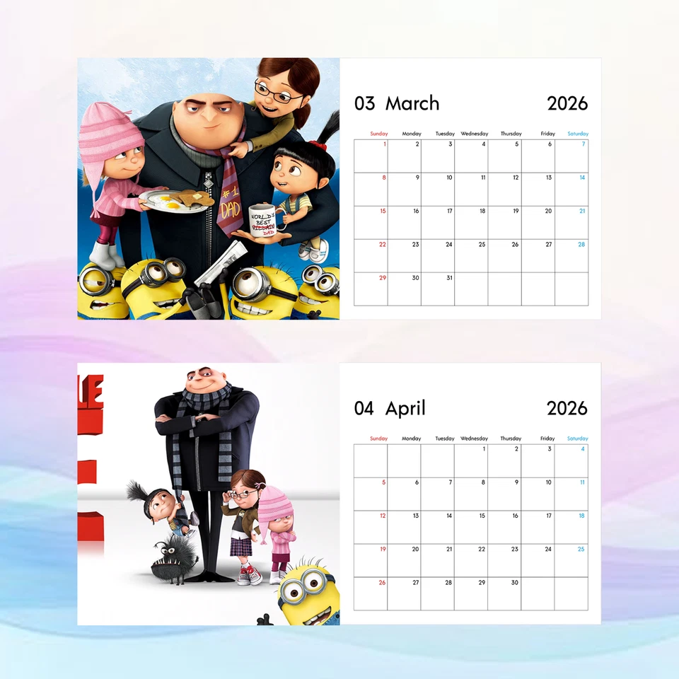 Calendario Despicable Me 2026, arte de pared Minions, lindo regalo de decoración de habitación de dibujos animados Foto 3 de 4